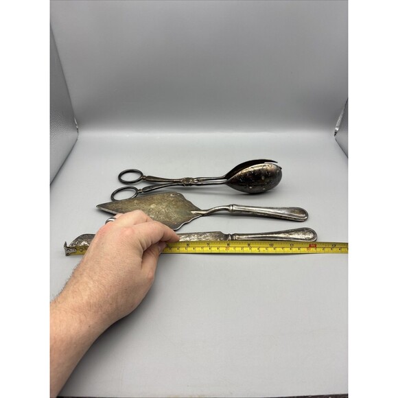 Princess House Silver Plated Serving Set Cake Server & Knife & Salad Tongs Italy - Picture 11 of 11